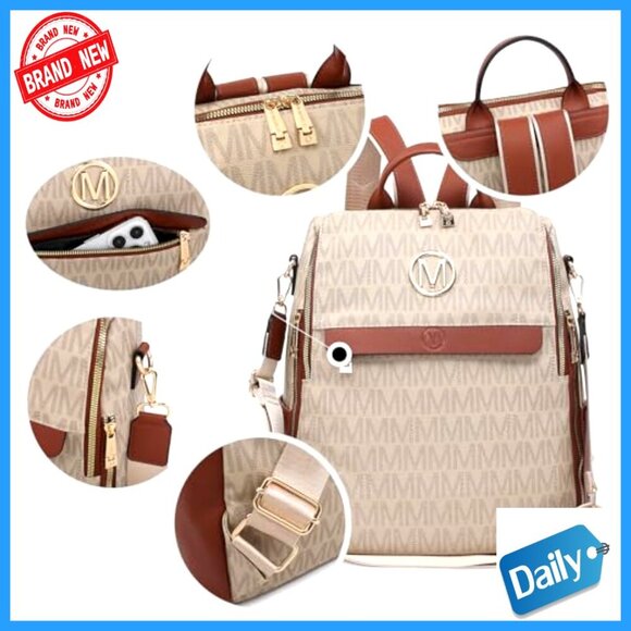 Convertible Vegan Leather Backpack with Wristlet, 14L Capacity, Laptop